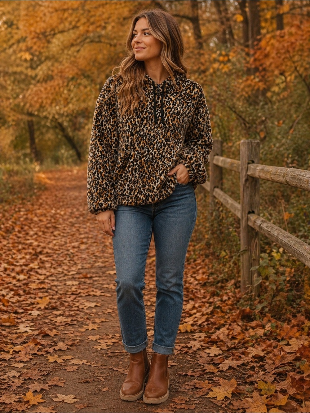 Volcom Leopard Print Fleece Hoodie Oversized XS/S Cozy Fall Pullover